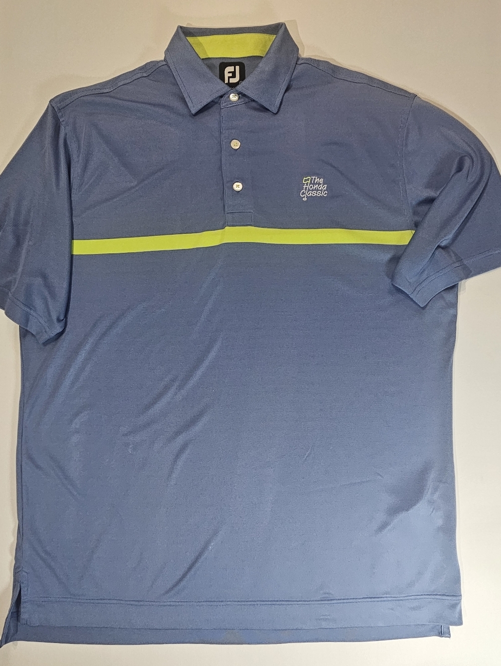 Footjoy Golf Polo Shirt Mens Large Blue Yellow Stripe The Honda Classic Preppy